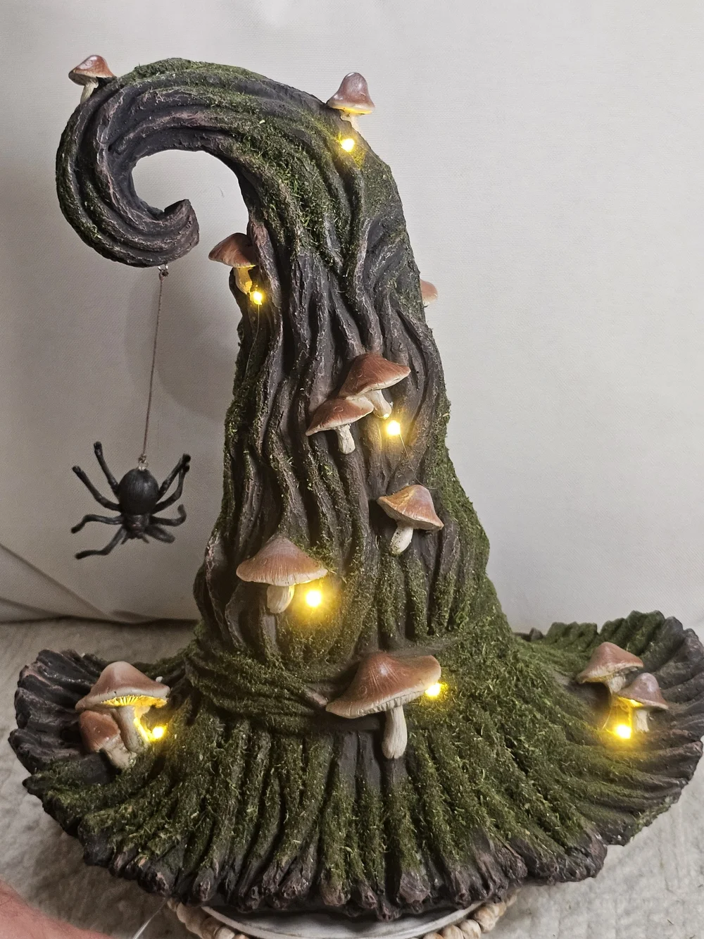 Mushroom-Covered Witch Hat LED Decor Halloween Moss Viral htf